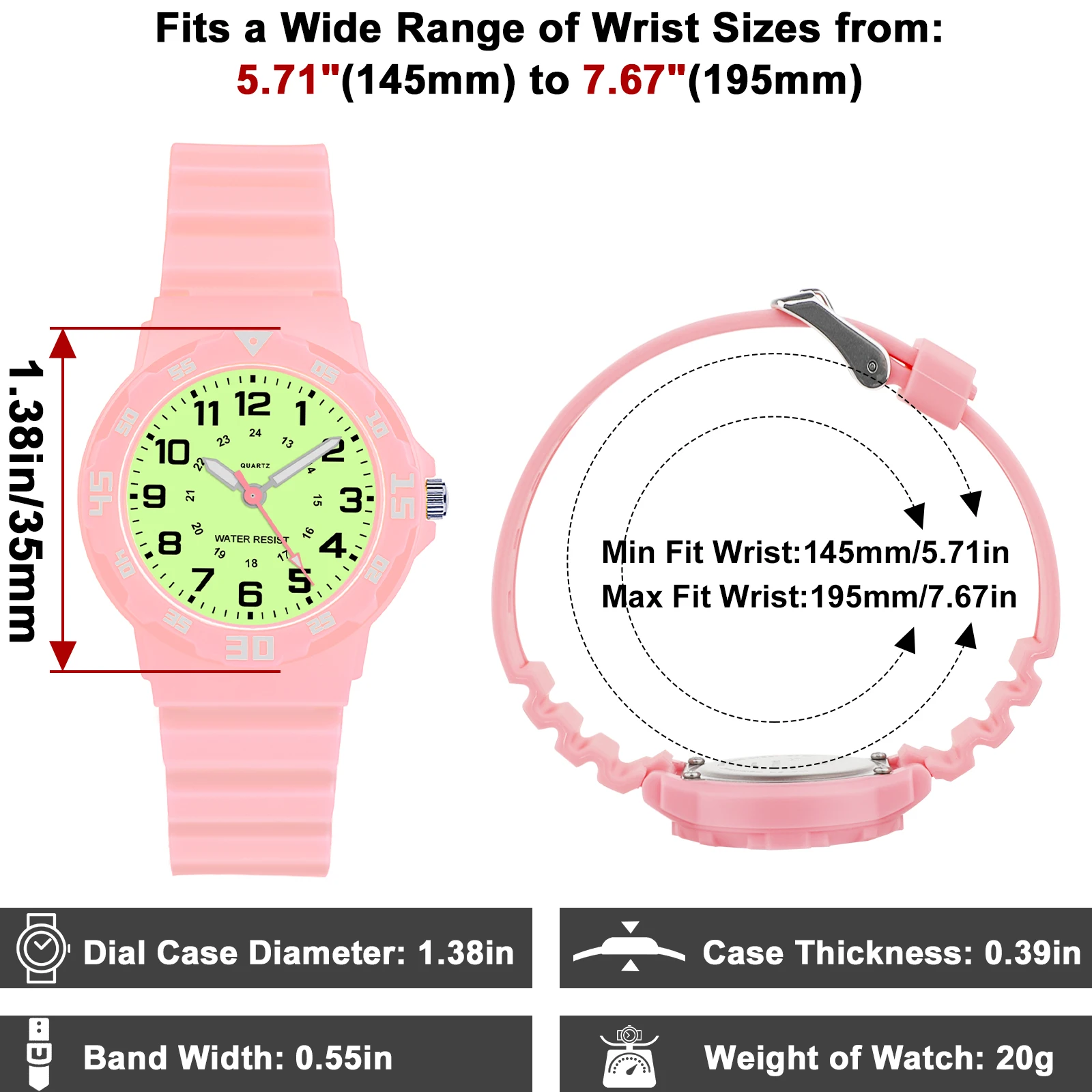 ساعة تناظرية للأطفال SOCICO 923 باللون الوردي الفلورسنت المتوهج للأطفال - حزام ناعم مقاوم للماء وسهل القراءة #2