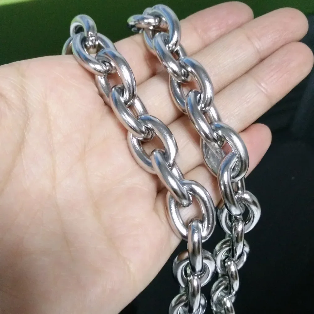Wysoki polerowanie srebra kolor 15mm szerokość łańcuch Rolo stal nierdzewna 316L Nacklace/bransoletka przystojny męska biżuteria 7-40 cali — zdjęcie 2