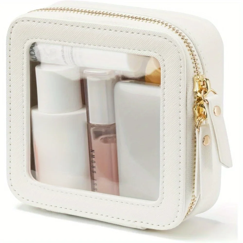 Mała kosmetyczka do torebki Mini makijaż do uroczego przezroczystego etui Organizer podróżny na przybory toaletowe Wodoodporny kwadratowy woreczek na zamek błyskawiczny — zdjęcie 2