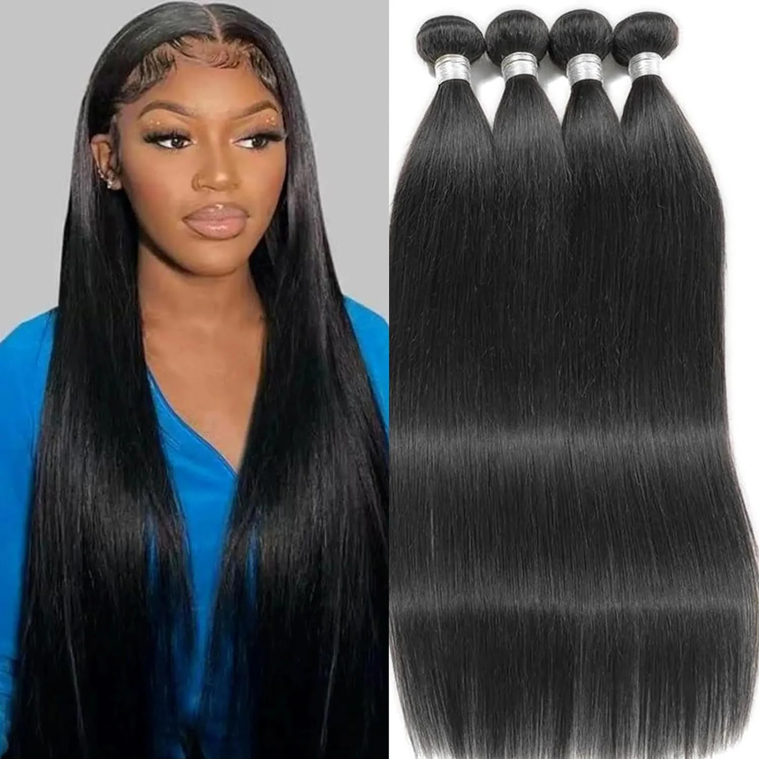 Straight Bundles Human Hair 100% Unprocessed Brazilian Human Hair 3 Bundles 18 20 22 Inch Bundles Hair Weft for Women Natural 1B