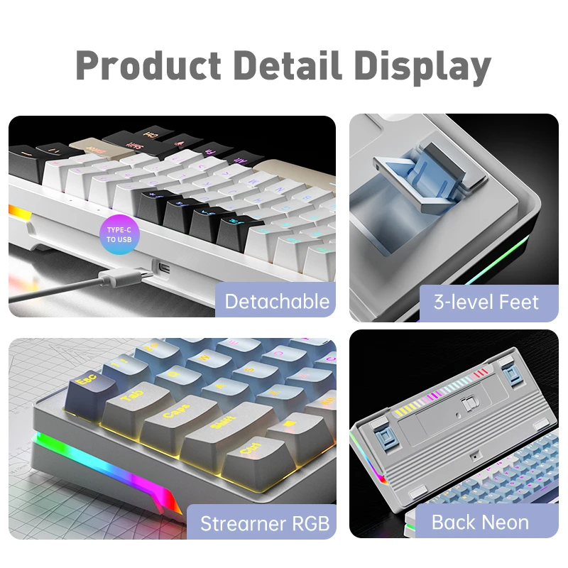 ZIFRIEND-Mini clavier mécanique de jeu filaire, arc-en-ciel, RVB, échange à chaud, joint russe, espagnol, brésilien, AG61 61, prédire, 60%