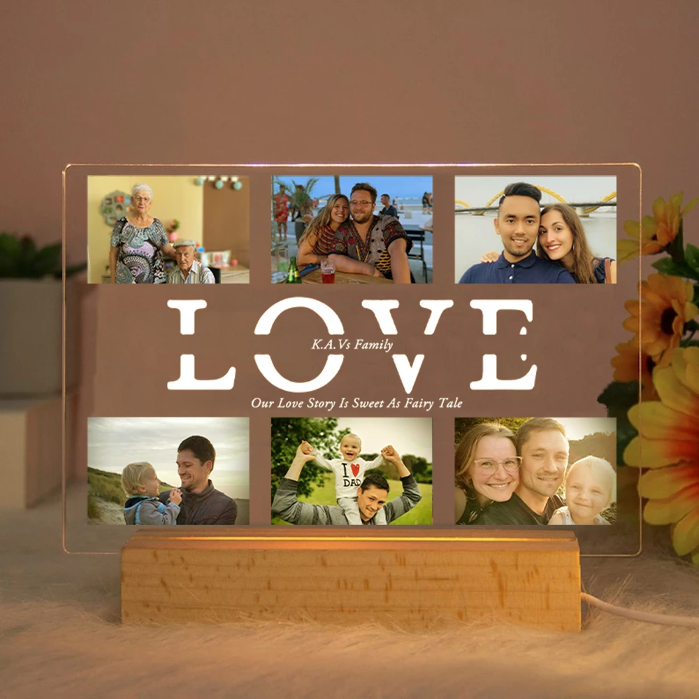 Customized 3D Acrylic Lamp Personalized Photo Text Night Light for MOM DAD LOVE Family Day Wedding Birthday Christmas Gift