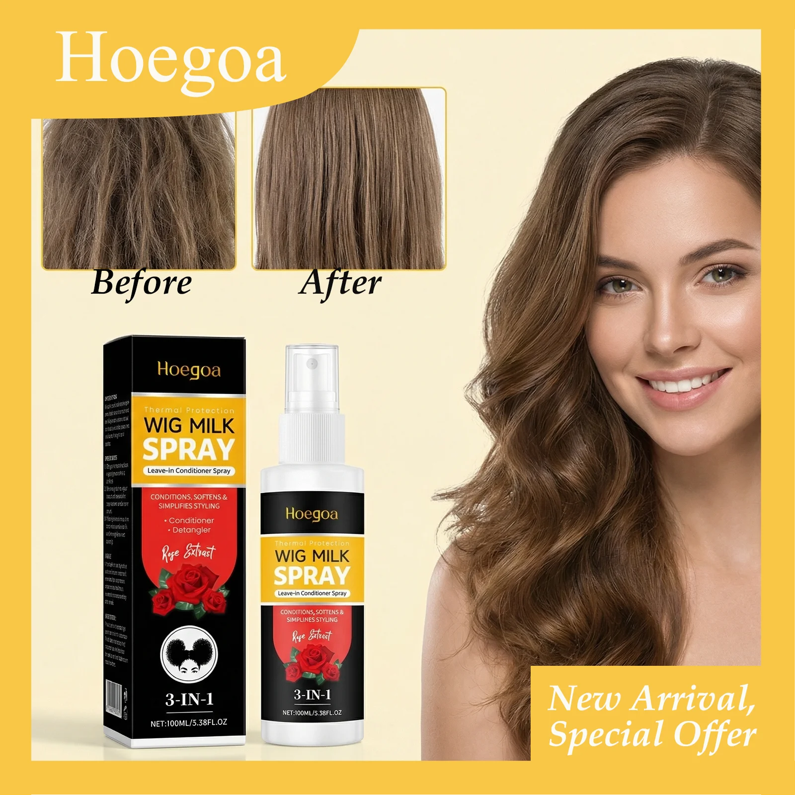 

Спрей-кондиционер HOEGOA 100 мл, не требующий смывания, увлажняет синтетические парики, уменьшает спутывание, облегчает расчесывание, обеспечивает защиту при укладке.