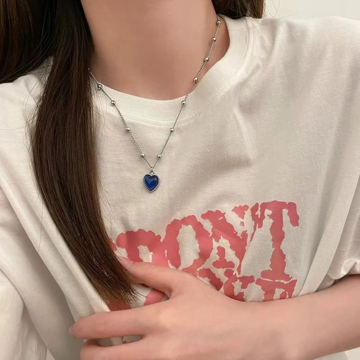 Changing Color Heart Pendant Necklace For Women Simple Design Temperature Sensitive Stone Peach Choker Party Jewelry image 2