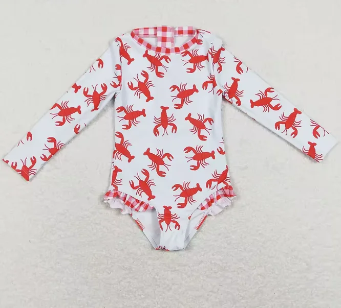 

Baby girls kids swimsuits fashion one piece swimwear wholesale crawfish beach wear boutique bath suit