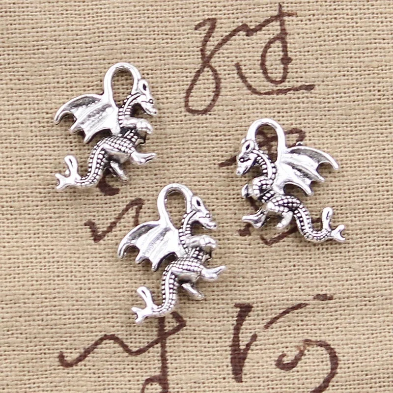 20 sztuk Charms smok 21x14mm antyczny brąz srebrny kolor Plated wisiorki dokonywanie DIY Handmade tybetański brąz srebrny kolor biżuteria — zdjęcie 2