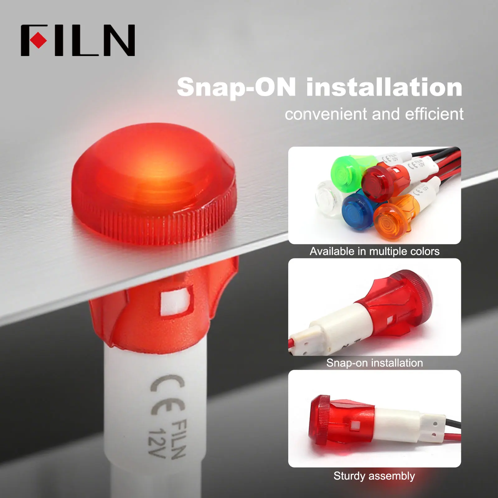 12mm panel hole red green yellow water heater plastic 12v indicator light with 20cm cable