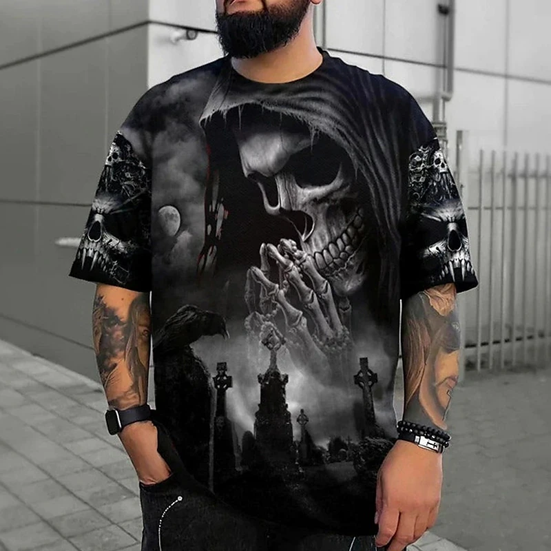 Summer Men\'s T Shirt Horror Skull Head Print 3d T-Shirts Fashion Streetwear Short-Sleeve O-Neck Tees Tops Oversized Man Clothes