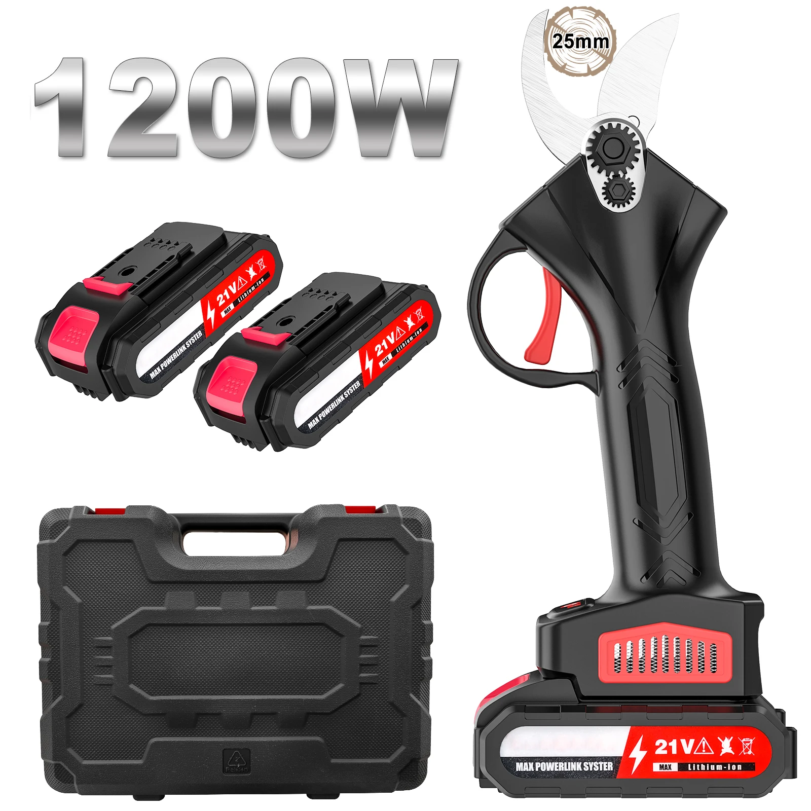 21V Kabellose Bürstenlose Astschere mit Doppelten 1300mAh Akkus, Astschneider Elektrowerkzeug 25mm Durchmesser für Baum, Busch, Garten