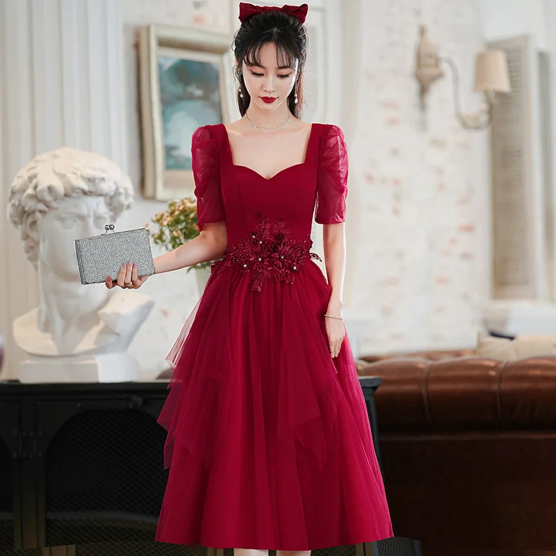 Toast Wear Bride Wedding Engagement Red Elegant Dress Slim Women