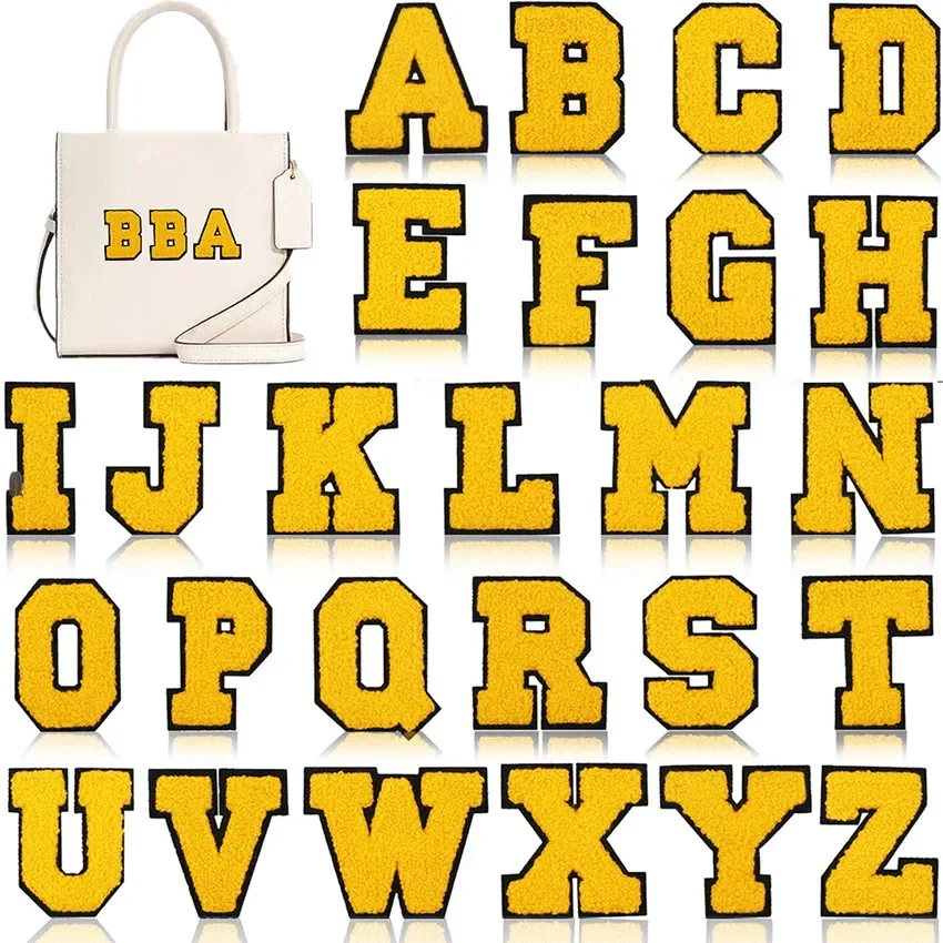 Lettres jaunes de carnaval brodées à repasser sur Patch appliqué bricolage nom Badge Alphabet patchs pour vêtements sac accessoires