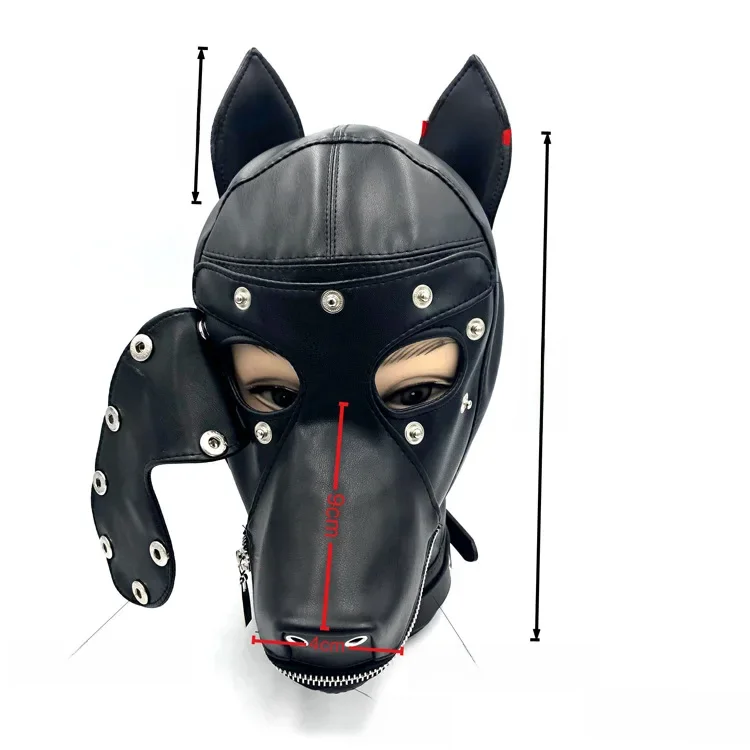 Welpen Cosplay Fetisch Kostüme aus verstellbarem Leder Vollkopf haube mit Augen maske für Hund
