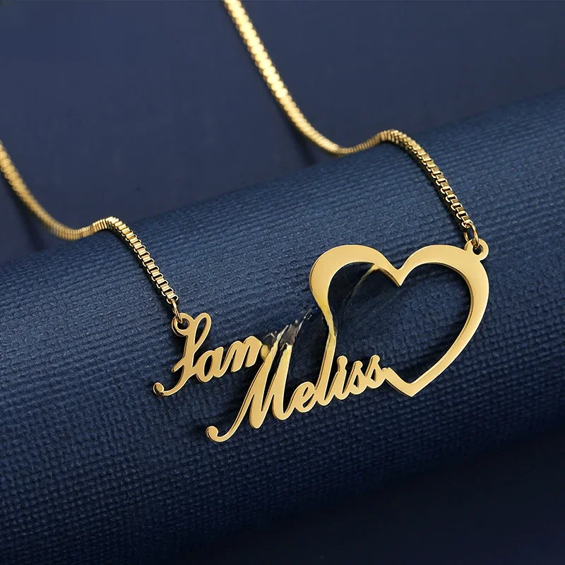 Angepasst 2 Namen Halskette mit Herz Personalisierte Edelstahl Neue in Halskette mit Box Kette Paar