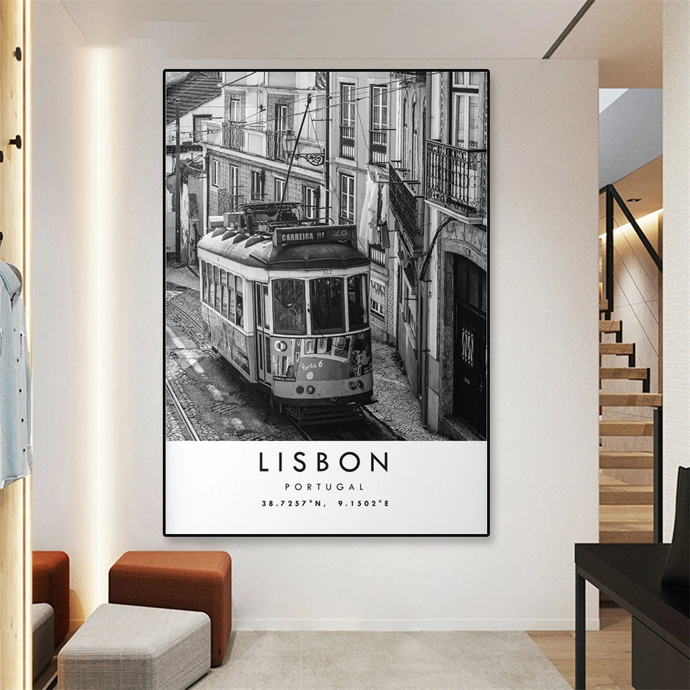 Vintage مدينة لشبونة السفر طباعة لشبونة ملصق جدار الفن الحد الأدنى التصوير صورة لشبونة البرتغال قماش اللوحة ديكور