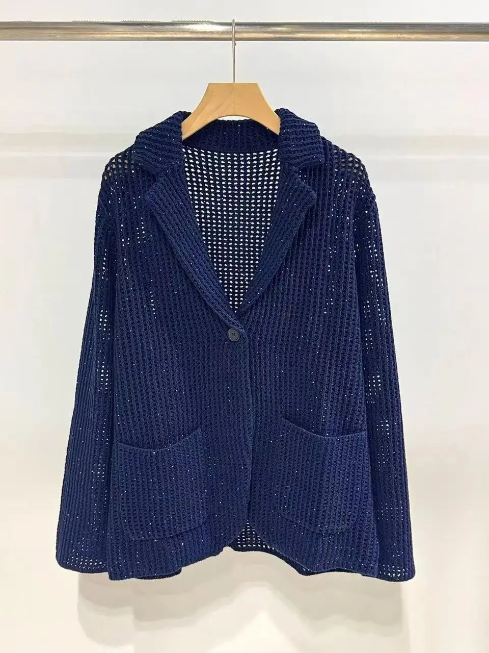 Pure cotton luxurious solid color crochet blazer