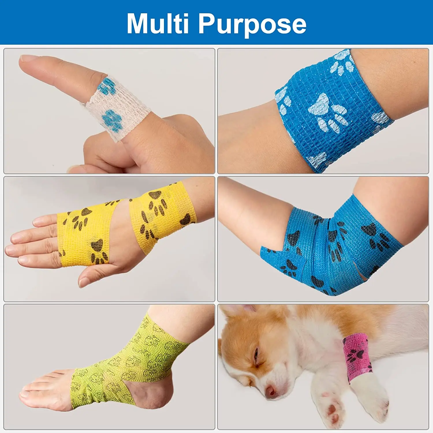 12/6 Pcs Elastic Breathable Self Adhesive Bandage Tape Pet Flexible Cartoon Printed First Aid Light Sports Support Adherent Wrap