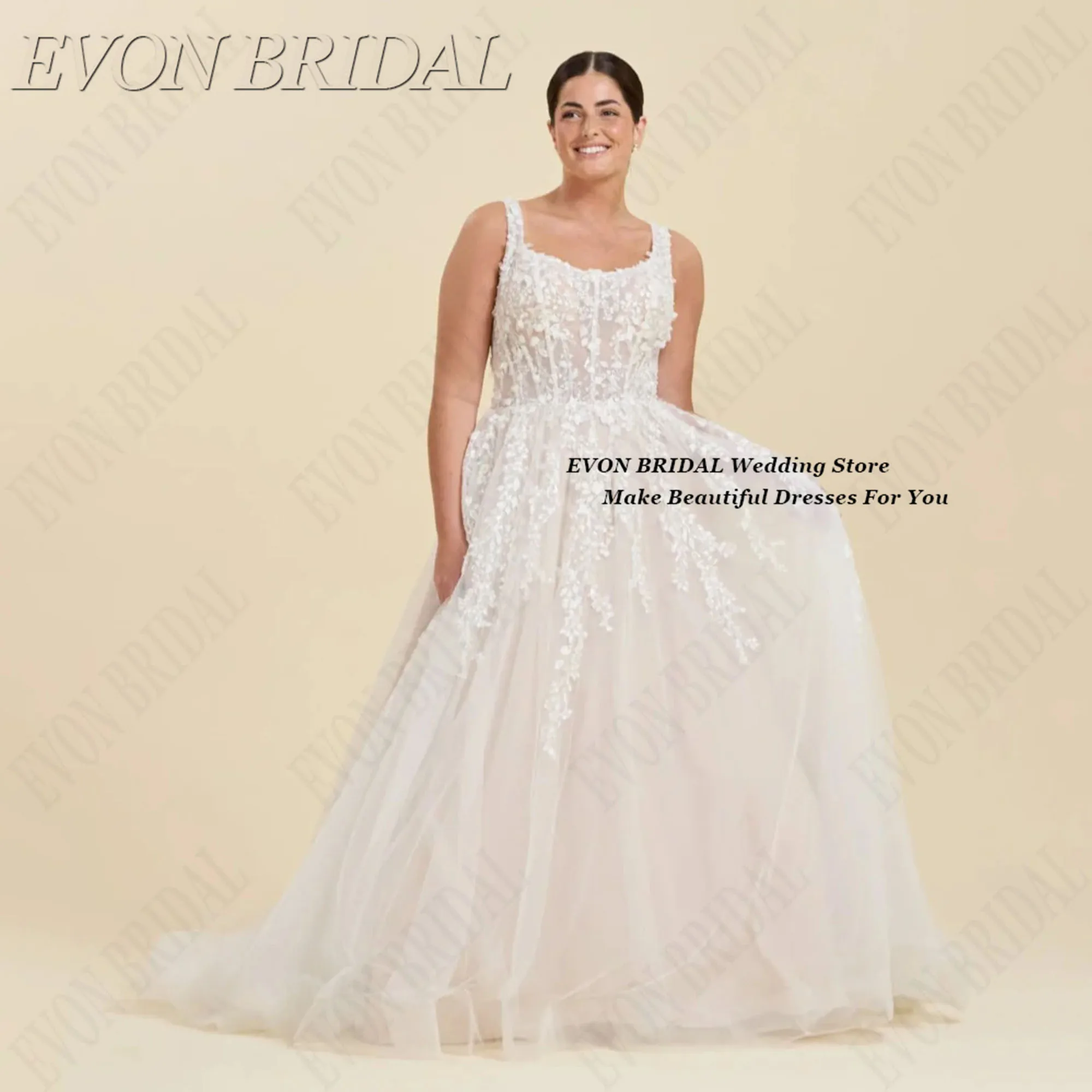 

Sequin Wedding Dresses Plus Size Woman Bride Embroidery Bead Vestidos De Novia Square Collar Bride Gowns EVON BRIDAL Customized