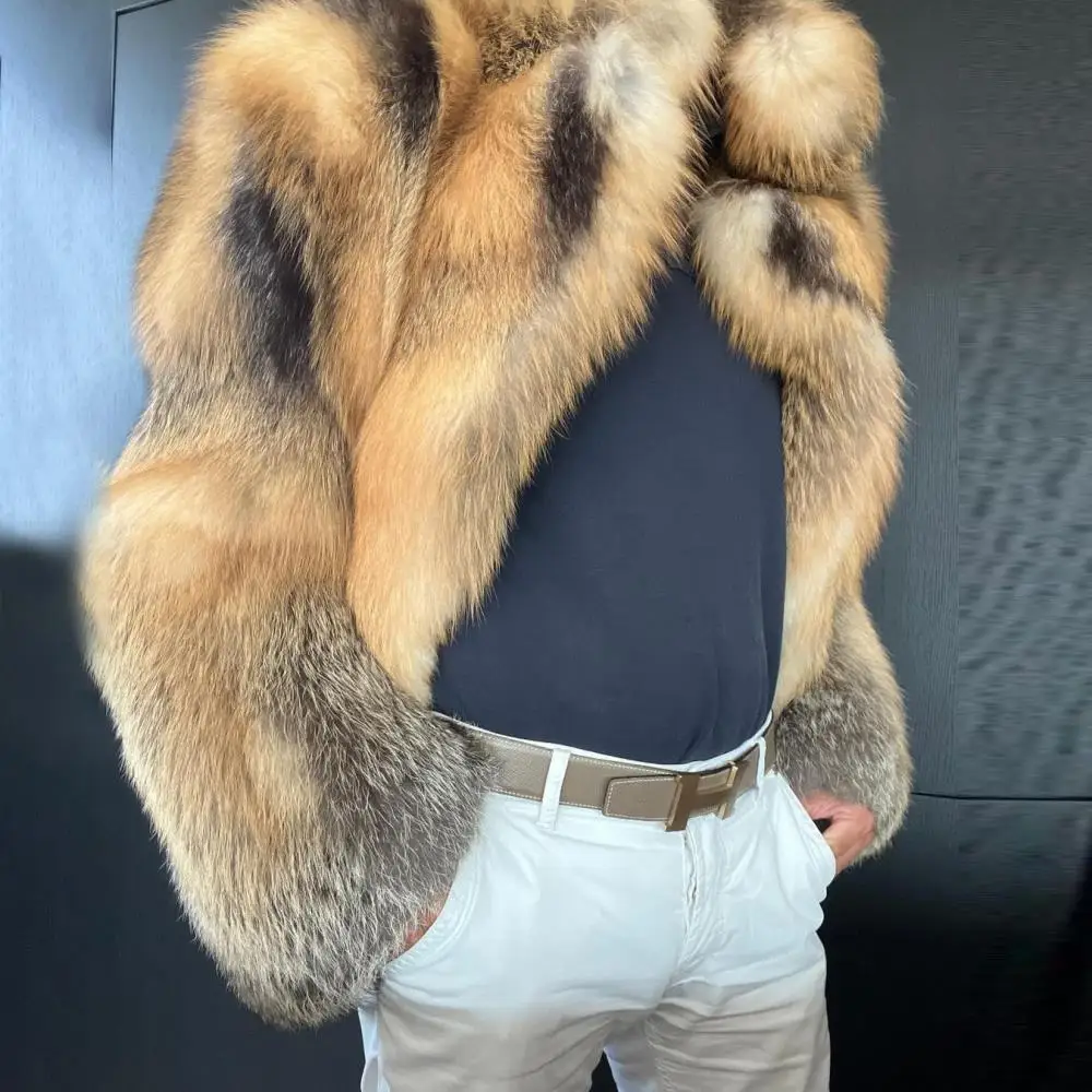 Fashion Real Red Fox Fur Jacket for Man Winter Outwear High Quality Winter New Wholeskin Genuine Fox Fur Jacket Stand Collar