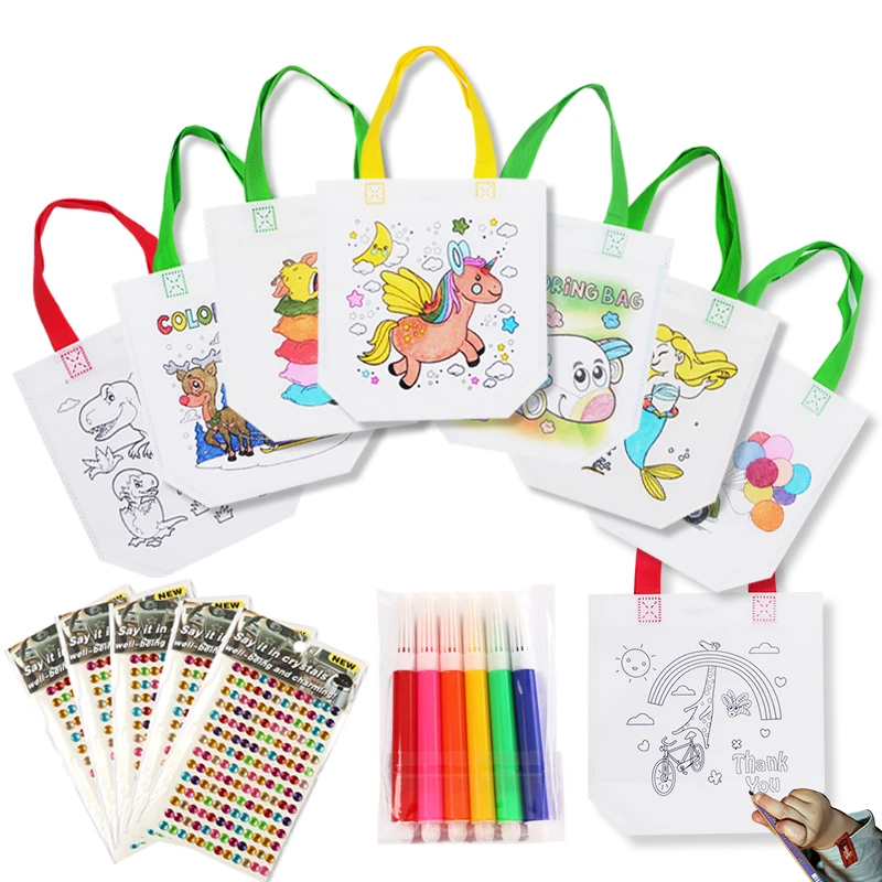 

Сумка для граффити «сделай сам», экологически безопасный нетканый мешок для рисования ручной работы, детское декоративное ремесло, игрушка с цветным наполнителем