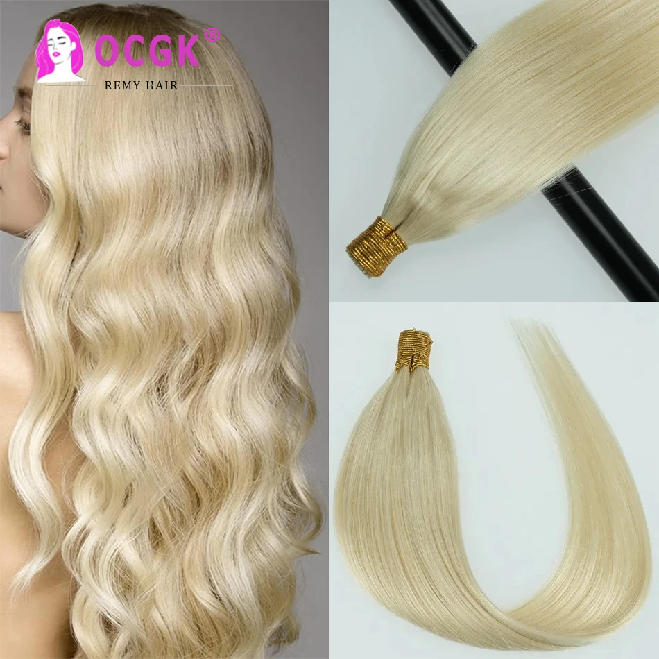 60# Straight I Tip Hair Extensions Human Hair Platinum Blonde Pre Bonded Remy Human Fusion Hair Extensions For Women 12-26Inch