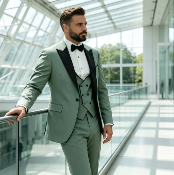 Men's Classic Ternos Suit 3-Piece Peak Lapel Blazer Vest Pants Slim Fit Elegant Matching Men's Formal Wear EnsembleMen's Classic
