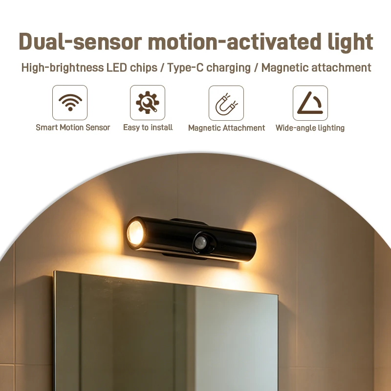 1PCS New LED smart motion-sensing wall lamp, portable magnetic rechargeable night light, suitable for hallways, living rooms