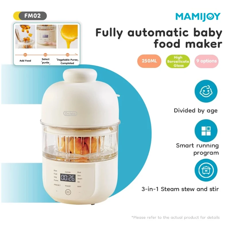 

Прибор для приготовления детского питания MAMIJOY, полностью автоматический, 9-в-1, с функцией пароварки и микропарового приготовления, а также для смешивания, универсальный, с паровой чашей 250 мл, FM02