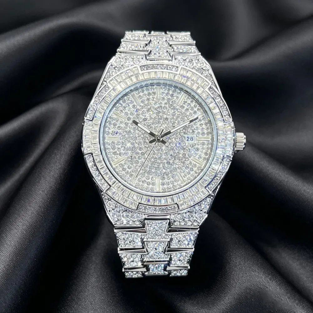 2026 MISSFOX Luxury Watches Men Fashion Automatic Date Quartz Clock Hip Hop Iced Out Diamond Jewelry WristWatch Man Reloj Hombre