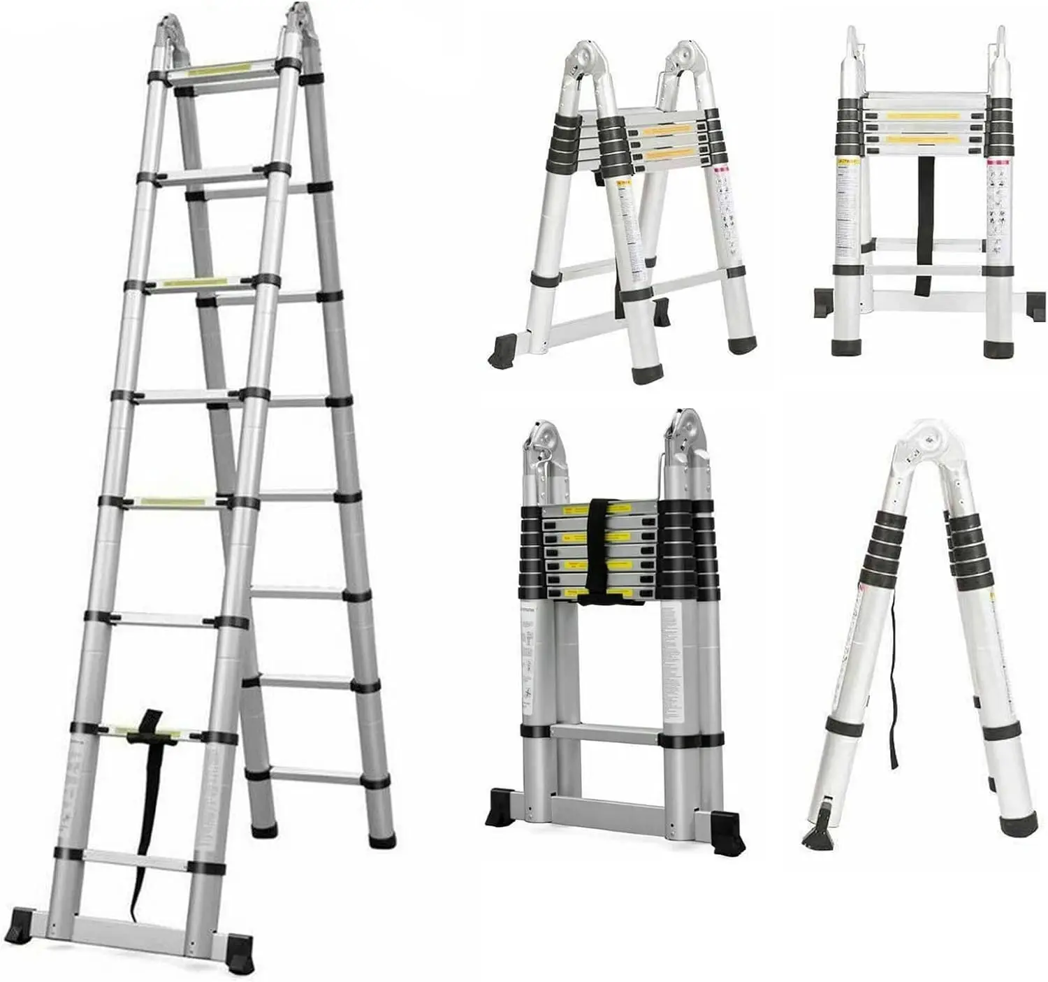 Escalera Telescópica Plegable de 5 Metros con Barra Estabilizadora, Escalera Plegable Multiusos con Capacidad de 330 Libras, Extensión de Escalera