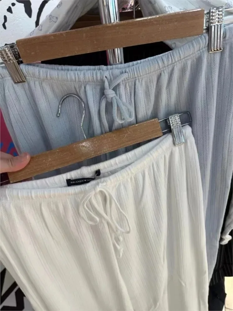 Nowe słodkie proste spodnie Fow damskie letnie wiosenne bawełniane spodnie Homewear kobiece sznurkiem jednokolorowe drążą spodnie na co dzień — zdjęcie 2