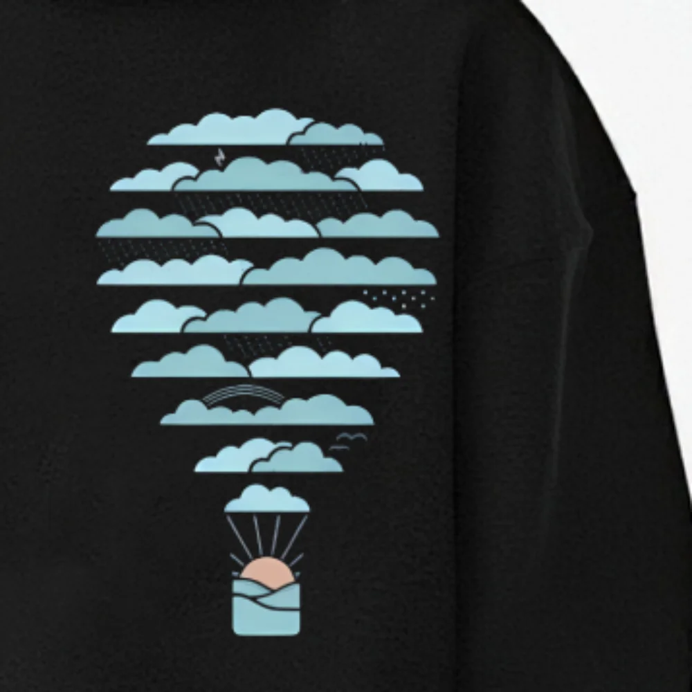 

Cloud Balloon Hoodie Whimsical Sky Graphic Autumn Winter Casual Loose Long Sleeved Fun Comfortable Unique Dailywear Cloth Tops