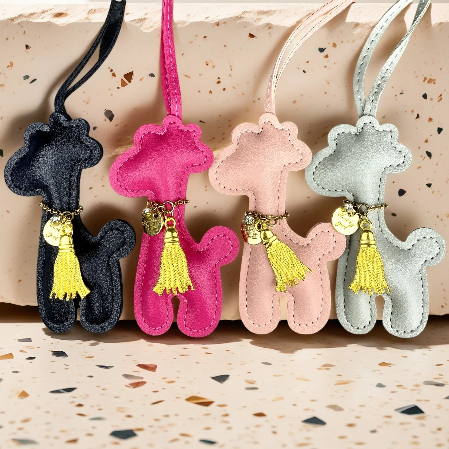 Leather Giraffe Keychain Tassel, Faux Leather Bag Charm, Multi Color Handmade Purse Accessory, Gift for Elegant Lady