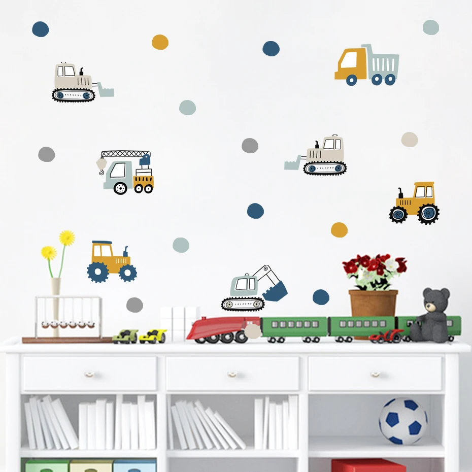 Cartoon Cute Urban build Car Watercolor Nursery Stickers Removable Wall Decals Art Print Kids Boys Room Interior Home Decor