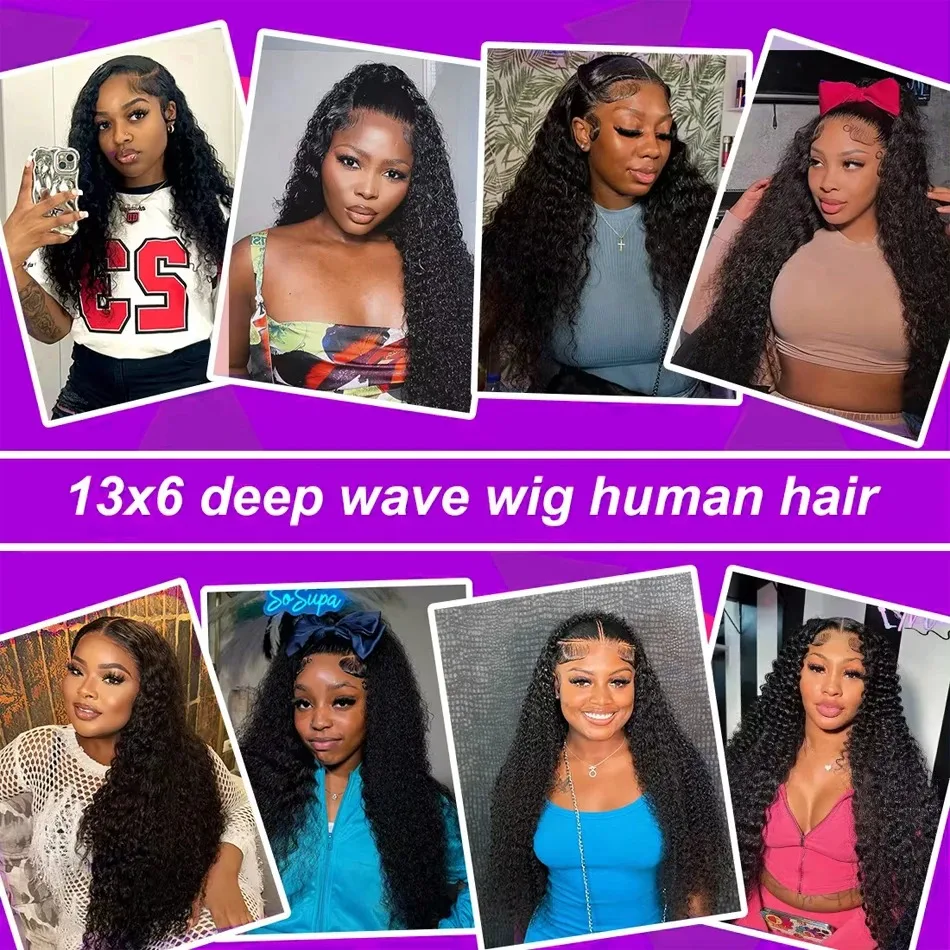 200 Density 13X6 HD Lace Frontal Curly Wigs Human Hair 30 40 Inch Loose Deep Wave 13X5 Transparent Lace Front Wet And Wavy Wig image 5