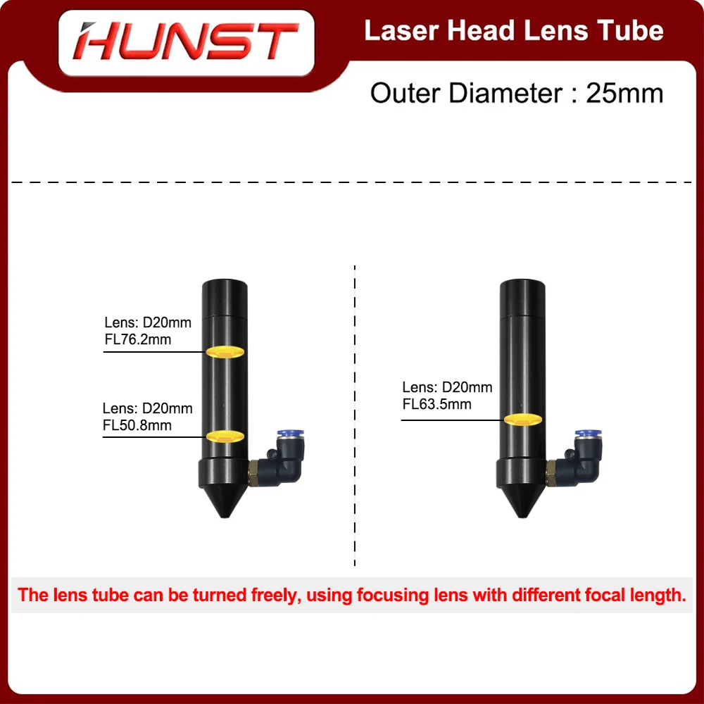 HUNST CO2 Laser Head Lens Tube Air Nozzle For Laser Output Lens Diameter 20mm Focal Length 50.8/63.5mm Engraving Cutting Machine