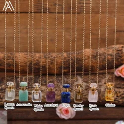 Mini Crystal Vial Necklace Healing Natural Gemstone Citrine Amethyst Perfume Bottle Pendant Necklaces Jewelry For Women