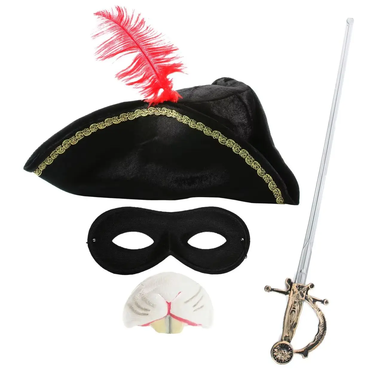 Kids Highway Rat Accessory Set - Tricorn Hat, Nose, Foil Sword & Eye Mask - Perfect for World Book Day/ Book Week