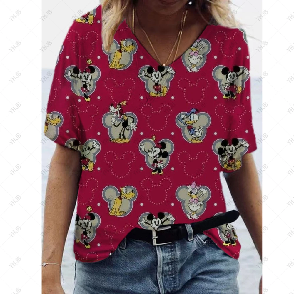 New Hakuna Cute V-neck Women T Shirt Harajuku 90s Disney Mickey Minnie Mouse T-shirt Cartoon Tshirt Graphic Printed Top Female