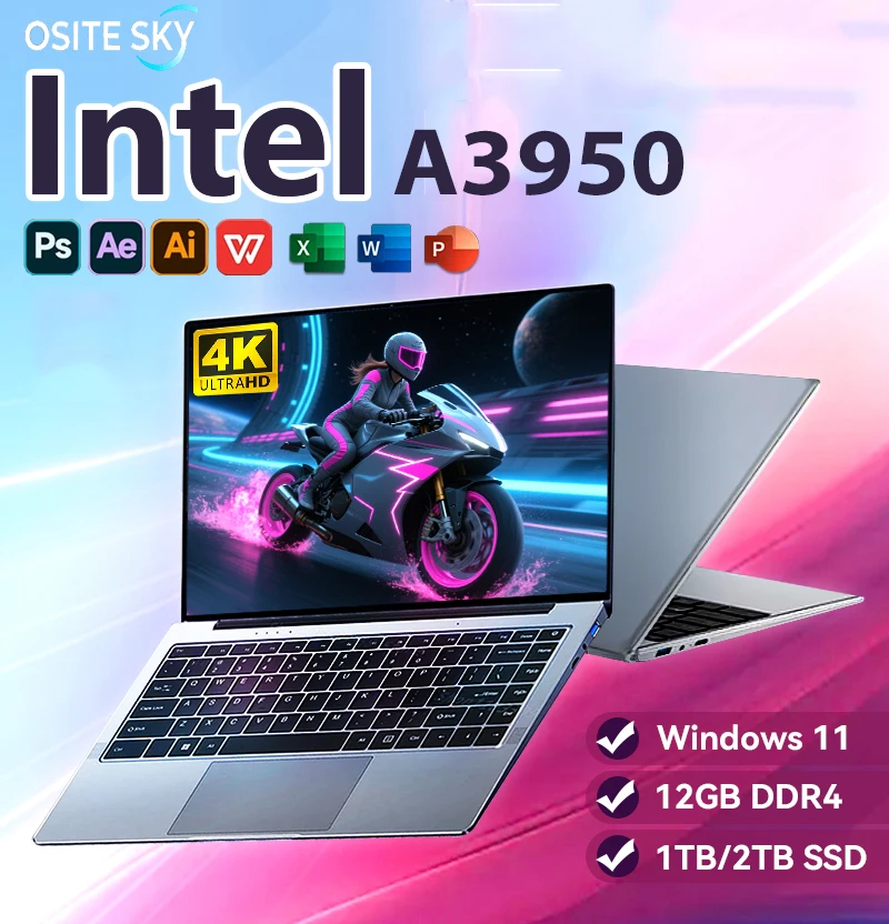 14.1 "ordinateur portable professionnel ordinateur portable Windows 11 intel Atom A3950 ordinateur portable 12GB DDR4 1 to 2 to SSD 1920*1080 P ordinateur