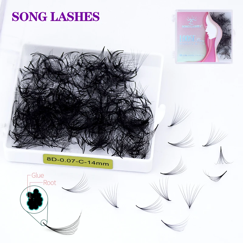 SONG LASHES Sharp Thin Pointy Base Premade Volume Fans Pure Dark Black Loose Lashes False Eyelash Extension Makeup Tools