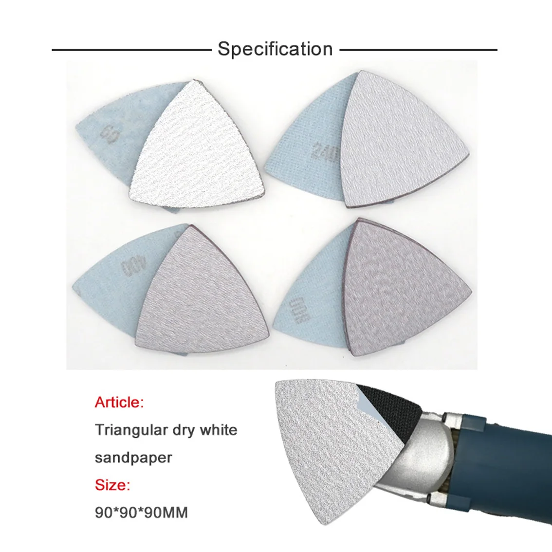 2-100PCS 90 * 90 * 90mm Triangle White Sand Angle Grinder Triangle Sand Dry Grinding Triangle Sand Dry Sander Sandpaper