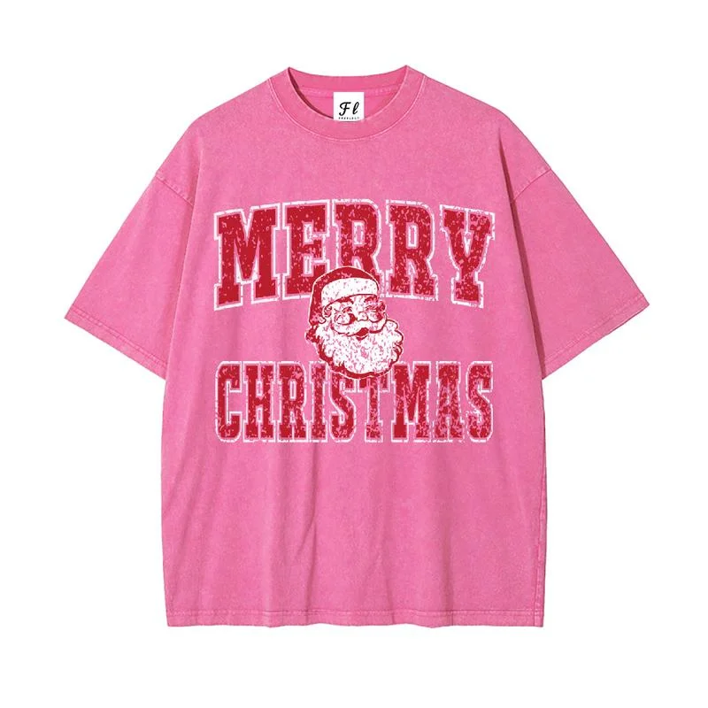 クリスマス サンタ オーバーサイズ Tシャツ ユニセックス レトロスタイル ソフトで快適な生地 カジュアル デイリーウェア お祝いのギフトオプション トレンディ