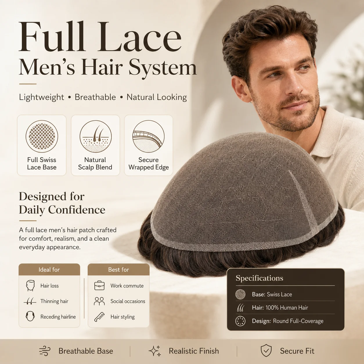 Topunique Full Swiss Lace 90% Light to Medium Light Men Toupee Capillary Prothesis Hair Replacement System Hair Piece For Men