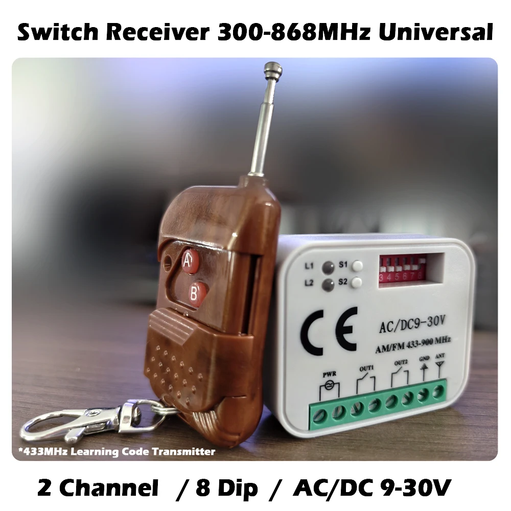 Multi-brand 433 a 900Mhz Universal Garage Door Opener External Receiver Remote Control Gate AC/DC 9V-30V With 433MHz Controller