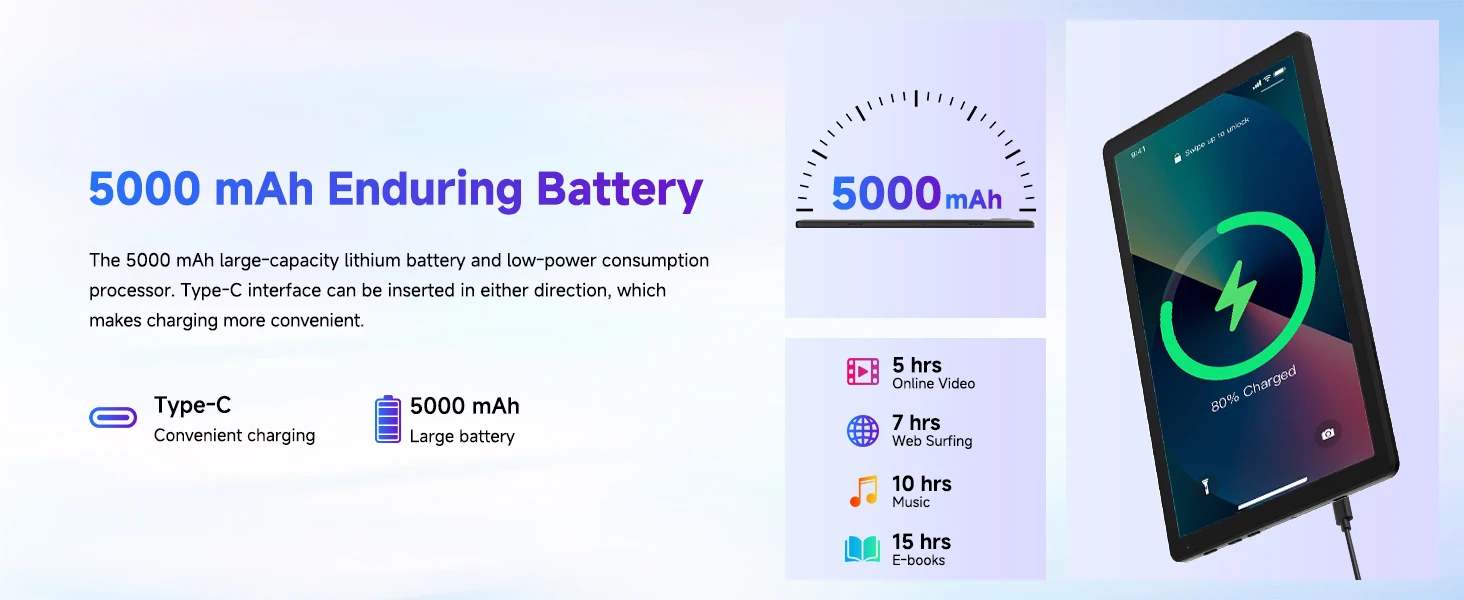 10.1 Inch Ultra Thin Tablet PC Android 15 A333 Five Core 20GB Virtual RAM 64GB ROM 1280*800 HD Screen 5000mAh WIFI Office Learning Tablet Only Tablet No Accessories