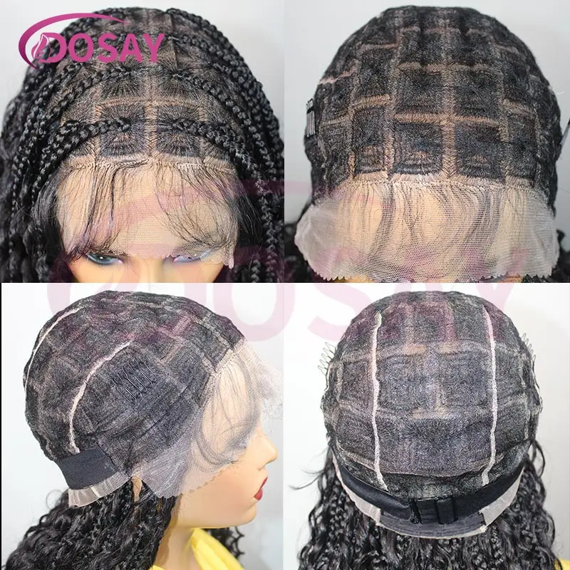 الاصطناعية 36 "الدانتيل الكامل بوهو شعر مستعار مضفر مجعد ينتهي عقدة صندوق الضفائر شعر مستعار للنساء السود 1B27 شقراء آلهة الضفائر شعر مستعار #6