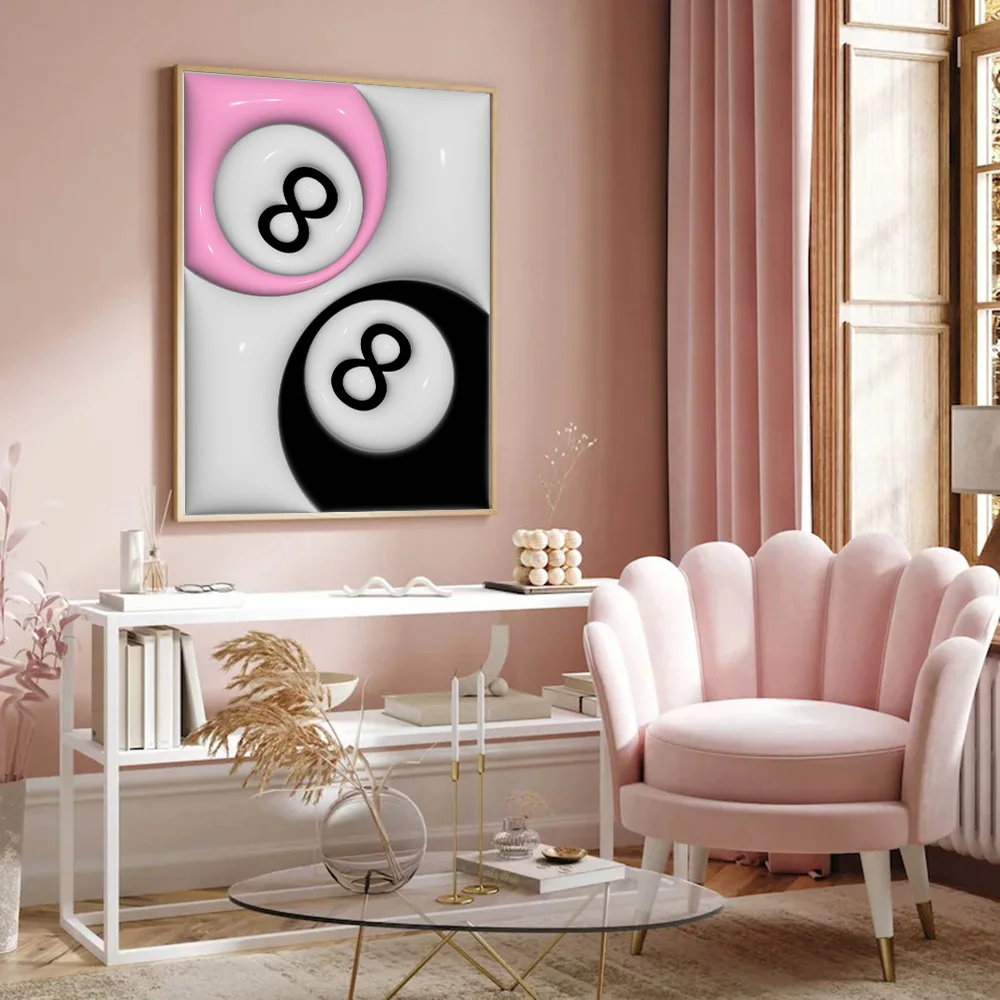 1pc Number 8 Pool Ball Preppy Art Trendy Poster Y2K Retro Aesthetic Canvas Painting Print Funky Wall Picture Gift for Couples