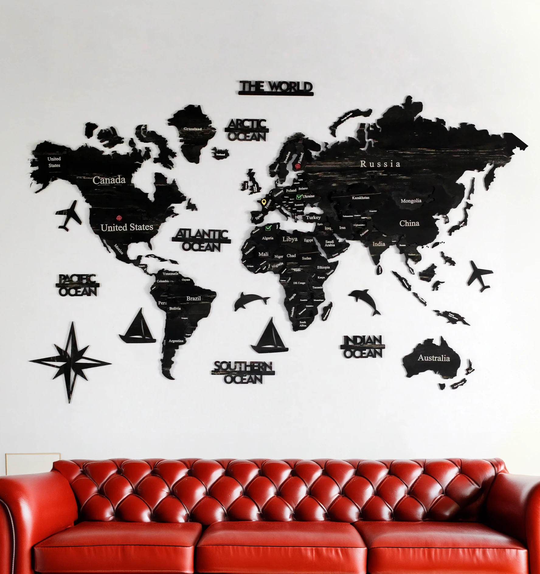 Large Size 3D Decorative Wooden World Map Easy Installation Modern Art Home Office School Living Room Wall Decor Travel Map