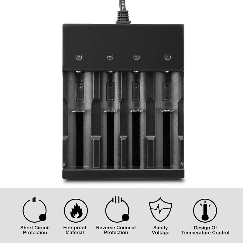 Skywolfeye Rechargeable 4 Bay Li-ion Lithium Battery Charger ​Compatible with 3.7V Li-ion Batteries 18650 18500 18350 26650