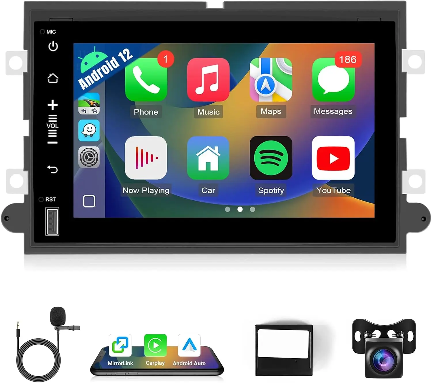 

7-дюймовый автомобильный мультимедийный центр с беспроводным CarPlay, Android Auto, GPS-навигацией, Bluetooth, управлением на руле и HD-камерой заднего вида